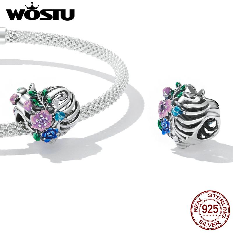 

WOSTU Стерлингового Серебра 925 пробы Циркон Сердце Ребра Цветок Очаровательные Бусины для Женщин DIY Оригинальный Браслет 3 ММ Ювелирные Изделия 925 silver серебряный