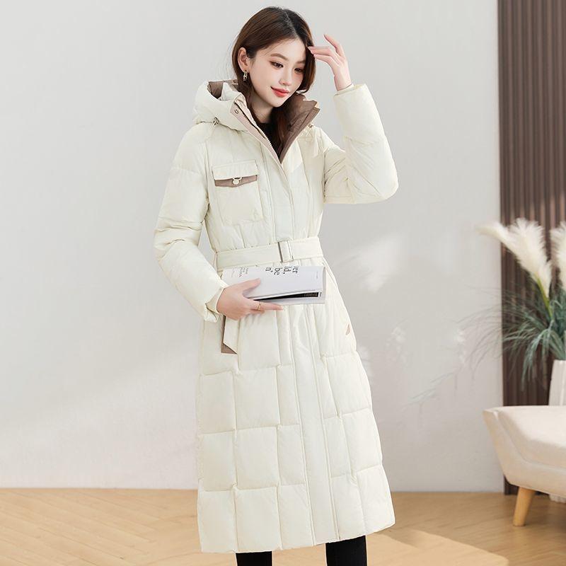 Thickened Winter Hooded Long Padded Jacket Slim Waist Design Warm Coat for Ladies