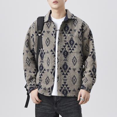 Nieuwe Lente Japanse Retro Herenlos Shirt Kleur Gebreid Jacquard Casual Amerikaans Shirt