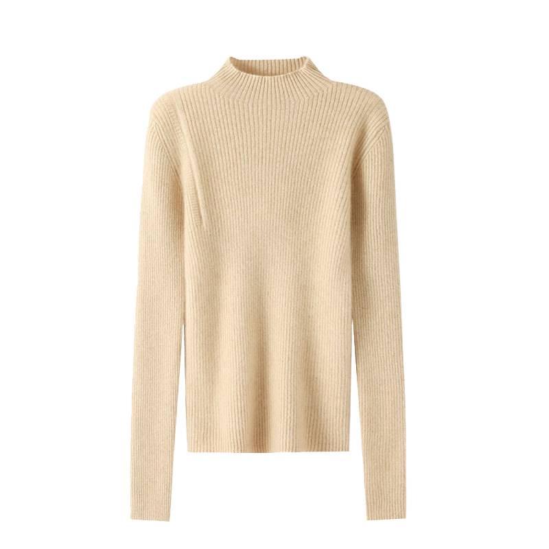 Women's Seamless Cashmere Slimming Sweater - Soft, Skin-Friendly Half-High Neck for Autumn/Winter