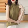 Women's Autumn Half-High Neck Knit Top with Sleeveless Pullover T-Shirt Layering