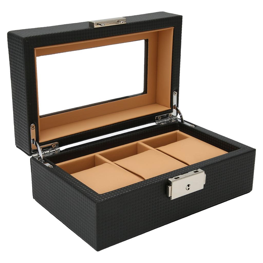 Watch Display Holder Stylish Light Luxury 3 Slots Lockable Dustproof Watch Case with Glass Plate
