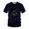Summer Round Neck 3D Cute Cat Print Top Fashionable Casual Short Sleeved Men's T-shirts