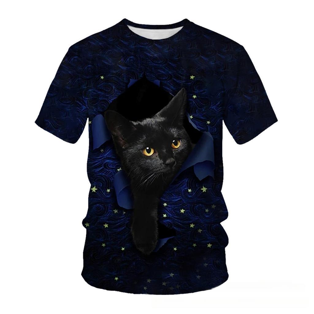 Summer Round Neck 3D Cute Cat Print Top Fashionable Casual Short Sleeved Men's T-shirts