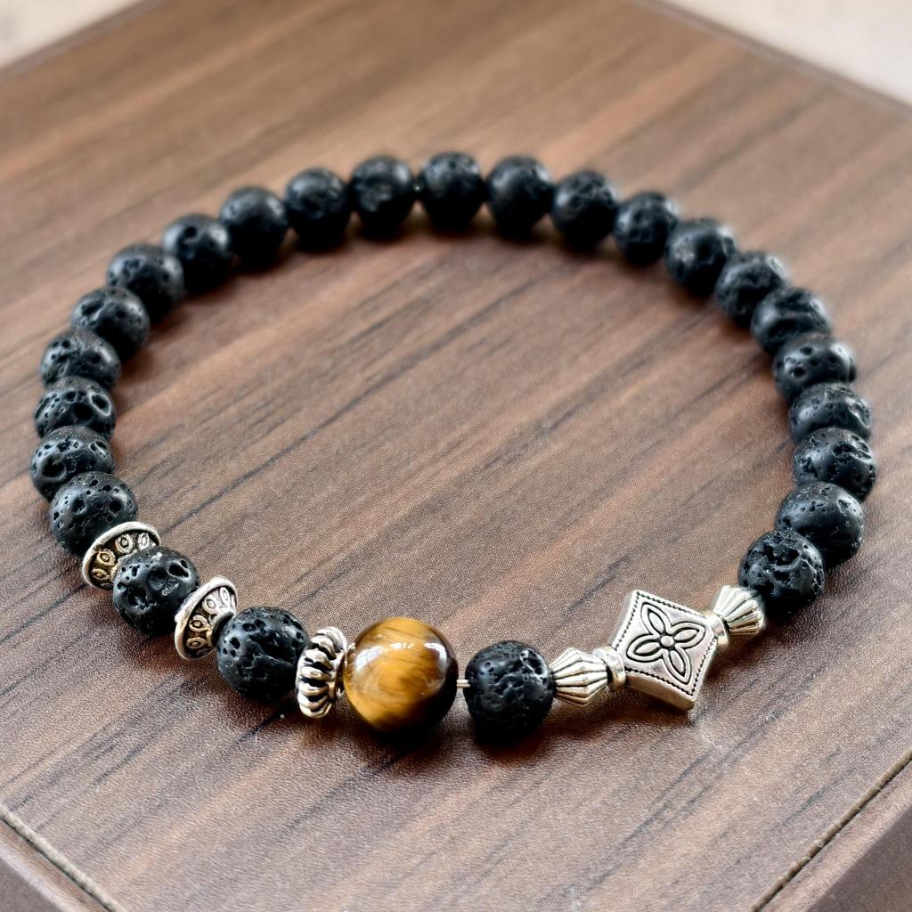 Naturstein Armband 6mm Perlen Natur 7A Tigerauge Lavastein Glücksarmbänder Für Frauen Männer Schmuck Pulseras Homme