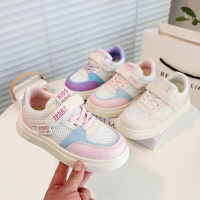 Girls Casual Shoes Mesh Breathable Students Sports Shoes Soft Sole Non-slip 2025 Spring Autumn Kids Tennis Shoes Hook&loop Trend