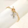 Golden a Women'S European and American Retro Style Cross Bracelet OT Buckle Two-Color Hammered Pendant Flat Chain Niche