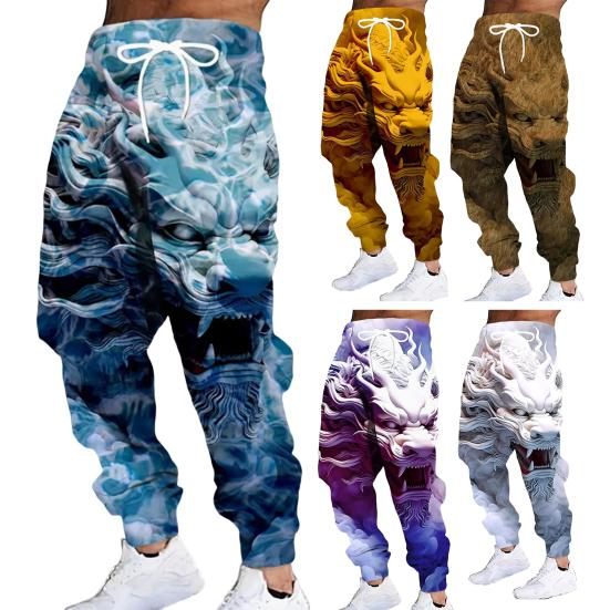 Pánské ležérní tepláky 3D potisk draka Jogger kalhoty Stahovací pas Podzimní kalhoty do posilovny, na dovolenou, na cestování, pro každodenní nošení