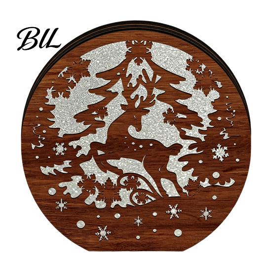 Unique Christmas Gifts 3D Wooden LED Night Light, Hollow Carved Tabletop Decor Lamp with Warm Glow, Festive Holiday Home And Office Decoration