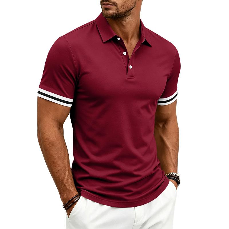 Herren Kurzarm Poloshirt Klassische Passform Button-Down-Kragen Lässiges Sommeroberteil mit gestreiftem Ärmeldetail
