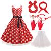Conjunto de Fantasia de Carnaval Anos 50 60 Mulheres Poá Vestido Anos 50 Fantasia Com Saia de Crinolina de 65cm YTHC-010