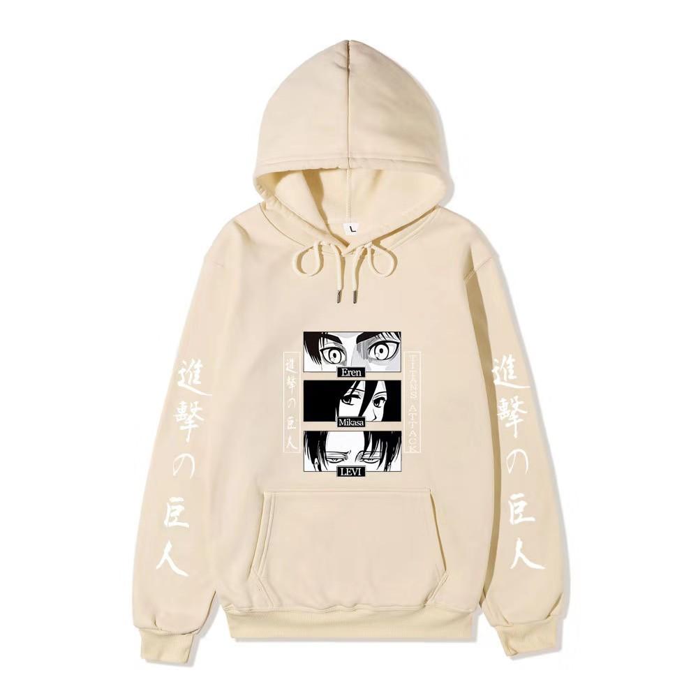 Unisex Attack on Titan Hoodie, Eren Mikasa Levi Anime Eyes Graphic Print Long Sleeve Pullover Hooded Sweatshirt Streetwear