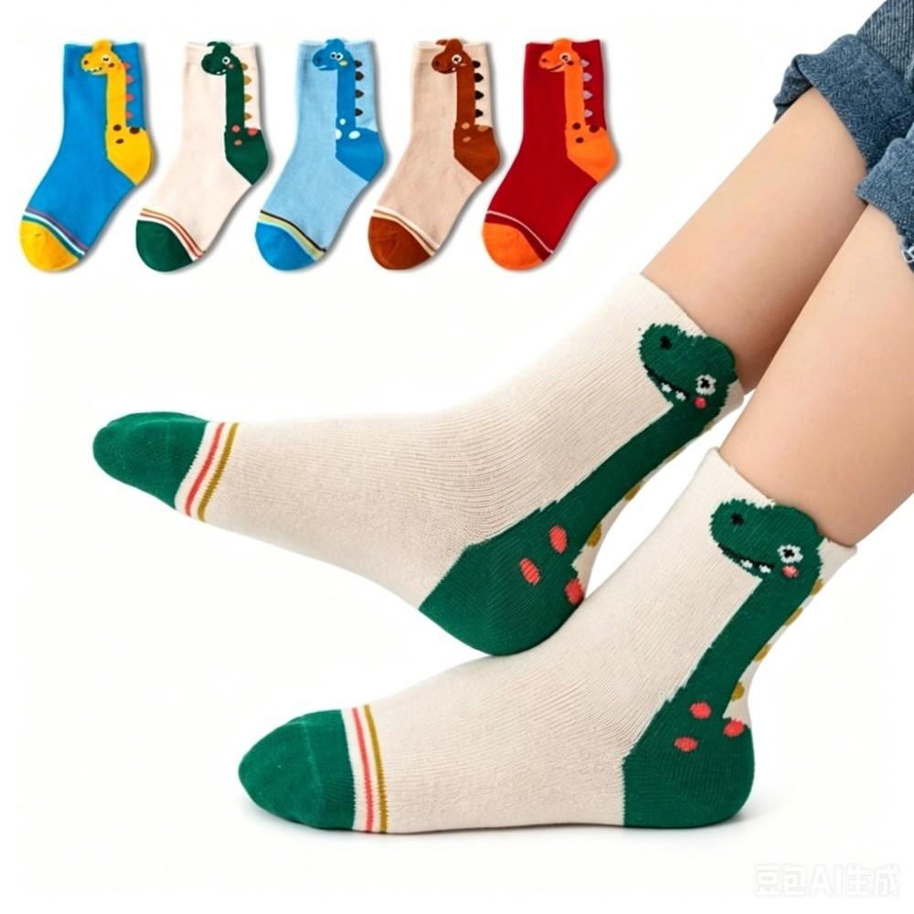 Cotton Blend Kids Socks 5 Pairs Pack Dinosaur Socks Colorful Children Sports Socks For Boys