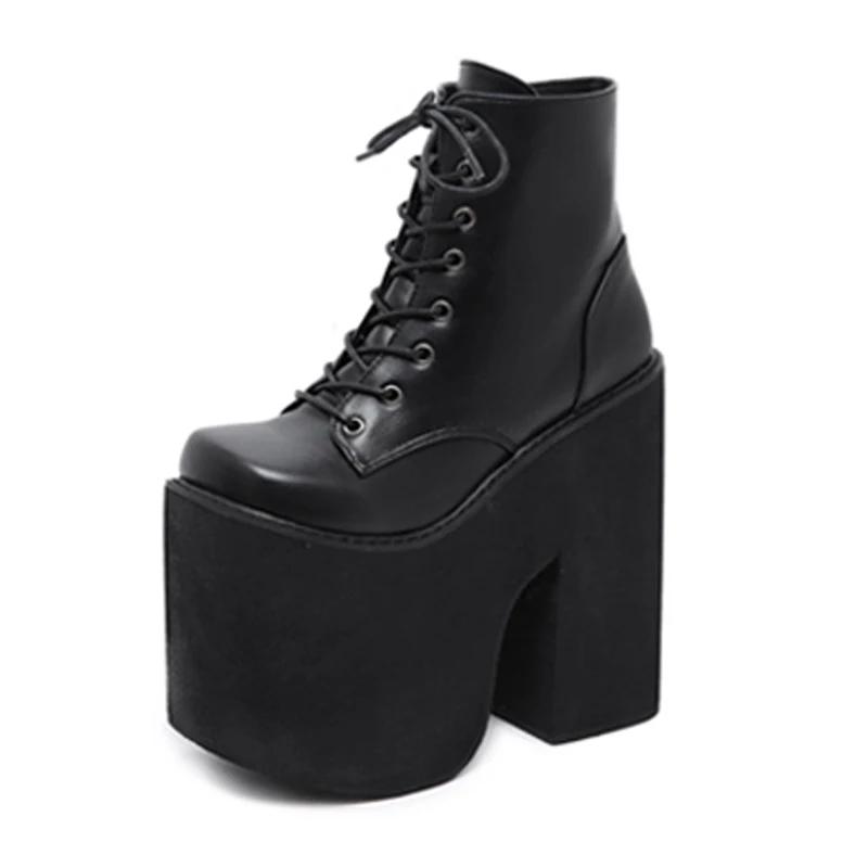

Fashion 17cm Boots For Women Fashion Black Ankle Boots Punk Style Autumn Cosplay Shoes High Heels Goth Platform Boots Bottes Femme 35