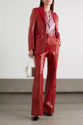 Blazer en cuir rouge fait main pour femme en véritable cuir d'agneau élégant pour soirée, travail, décontracté