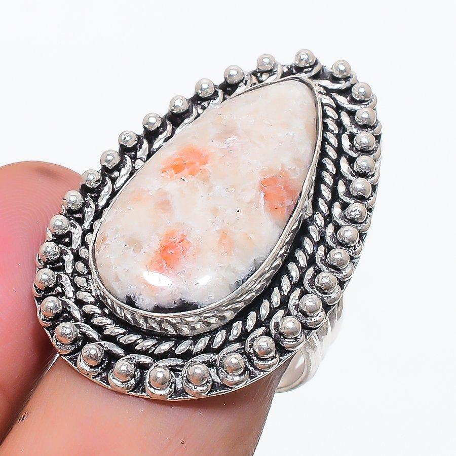 Natural Sunstone Gemstone Handmade 925 Sterling Silver Jewelry Ring Size 8 h7W65