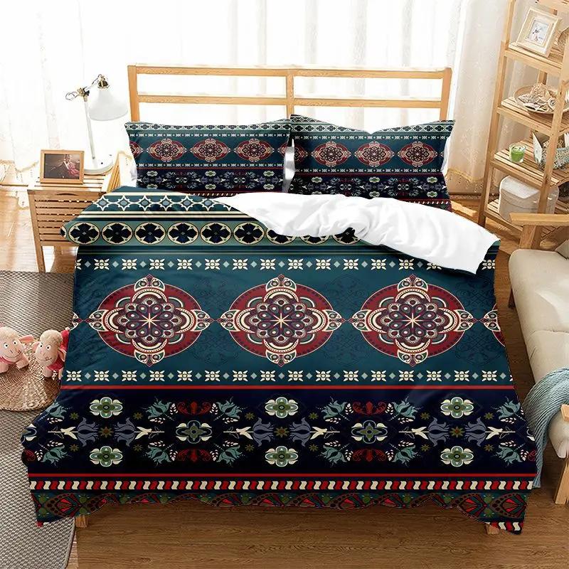 Microfiber Duvet Set King Size Print Bohemian Mandala Comforter Bedding Set Luxury 220x240 Jacquard Duvet Covers For Double Bed