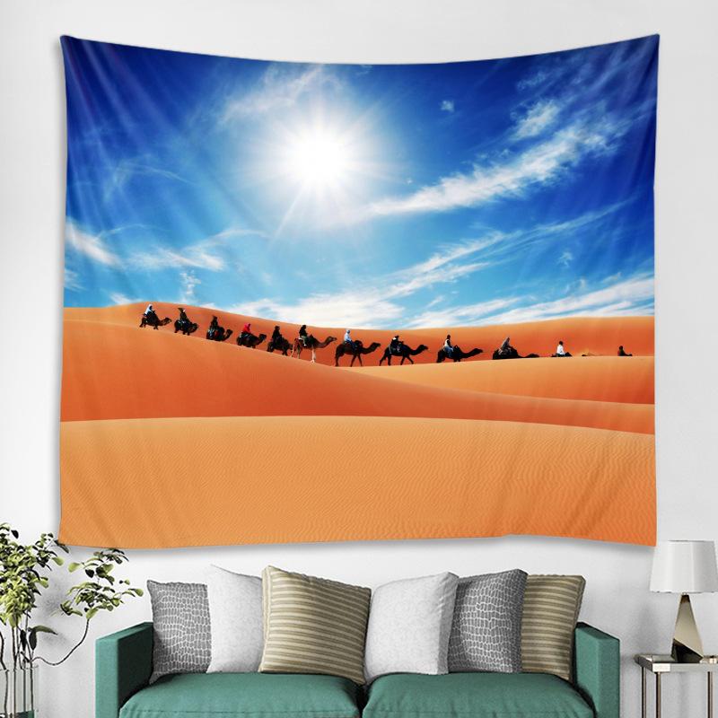 

Следы пустыни на песчаных дюнах на рассвете. Горячий Дубай. Живописное туристическое место. Спальня. Широкий настенный гобелен. 100x75cm
