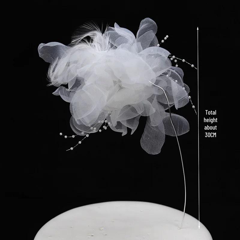 Angel Wings Feather Heart Cake Topper with Wire and Ostrich Feather Strip Decoration