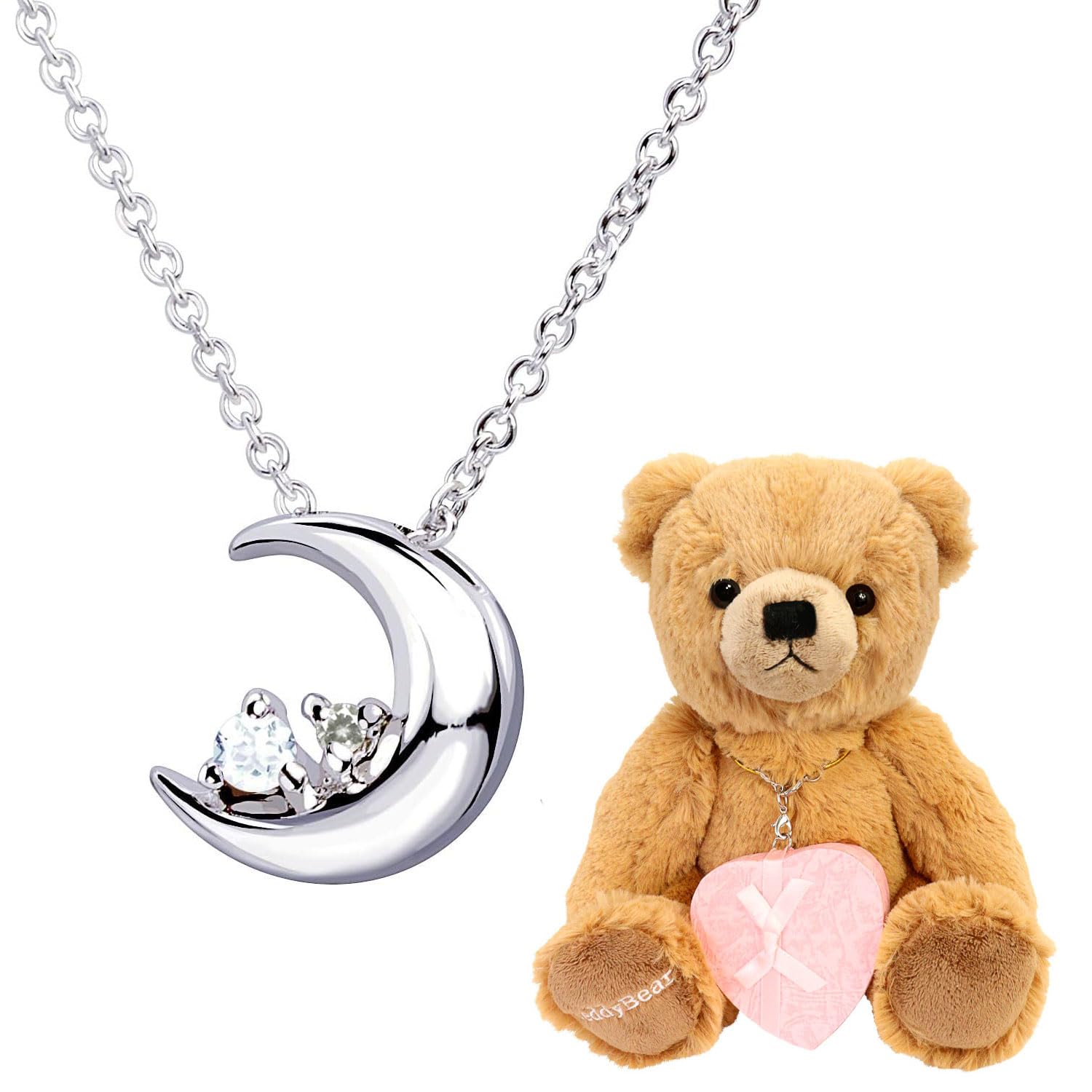 

Crescent Moon Necklace Natural Diamond x March Birthstone Aquamarine Silver Brown Teddy Bear [Sears] Women s e-1625-tdt-01-b03