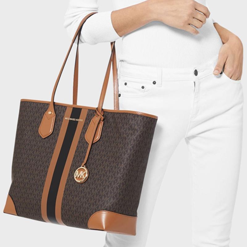 New MICHAEL KORS Eva Canvas Tote Bag Shopping Bag Handbag Women's Apple Brown 30T9GV0T7B-252
