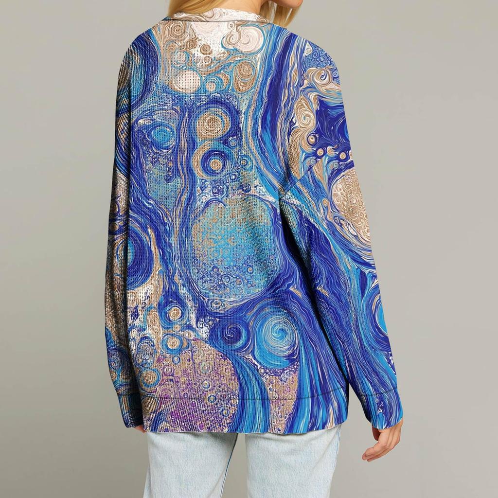 Women's Fashion Long Sleeve Christmas Print V-Neck Button Loose Cardigan Top