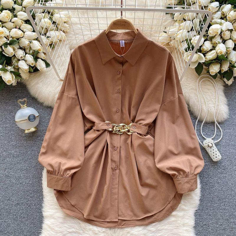 

Spring Niche Style Waist-Tight Slimming Fashionable Mid Length Long Length Shirt Khaki All yards