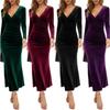Fall Winter Women Velvet V-Neck Ruffle Bodycon Mermaid Evening Dress Elegant Slim Fit Cocktail Party Gown