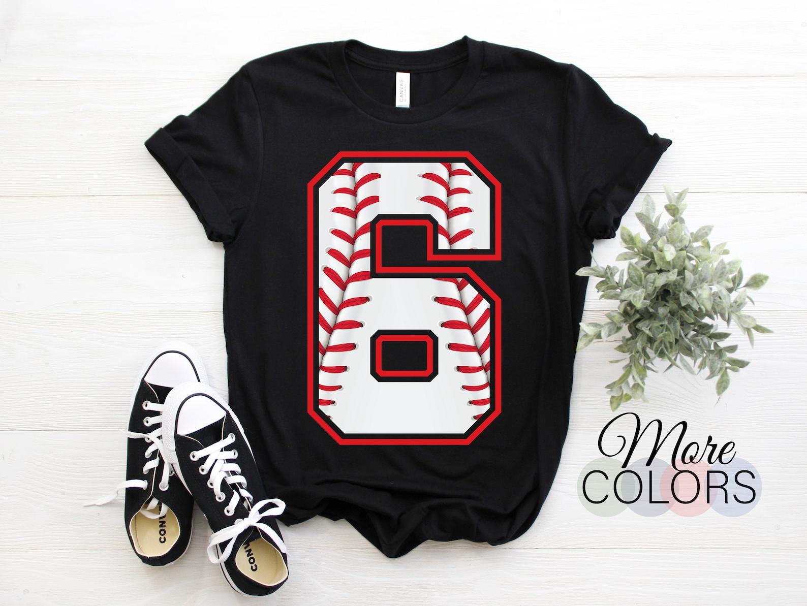 Baseball Player 6 Years Old Birthday Party T-Shirt, Gift For Game Sports Fans 6th Six Present Son Boys Girls Kids, Christmas Idea Shirts, 130