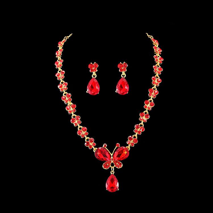 Korean-Style Bridal Jewelry Set: Glass Rhinestone Butterfly Necklace  Earrings