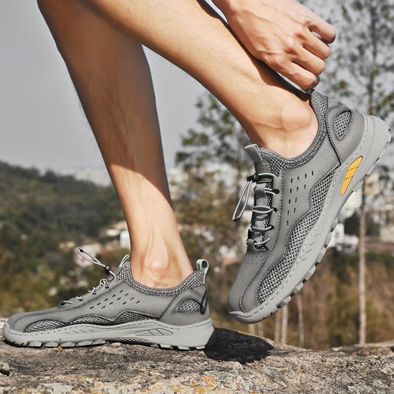Fashion Summer Band Outdoor Mesh Shoes Quality Leather Men Casual Shoes Outdoor Breathable Flats Sneakers Male Comfortable Walking Shoes