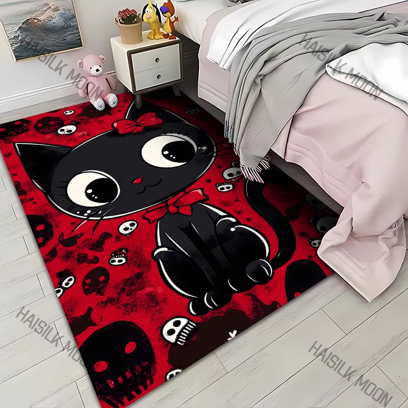 Halloween Themed Black Cat Cartoon Carpet for Living Room Bedroom Bedside Floor Mat Cloakroom Sofa Area Rugs Luxury Gifts