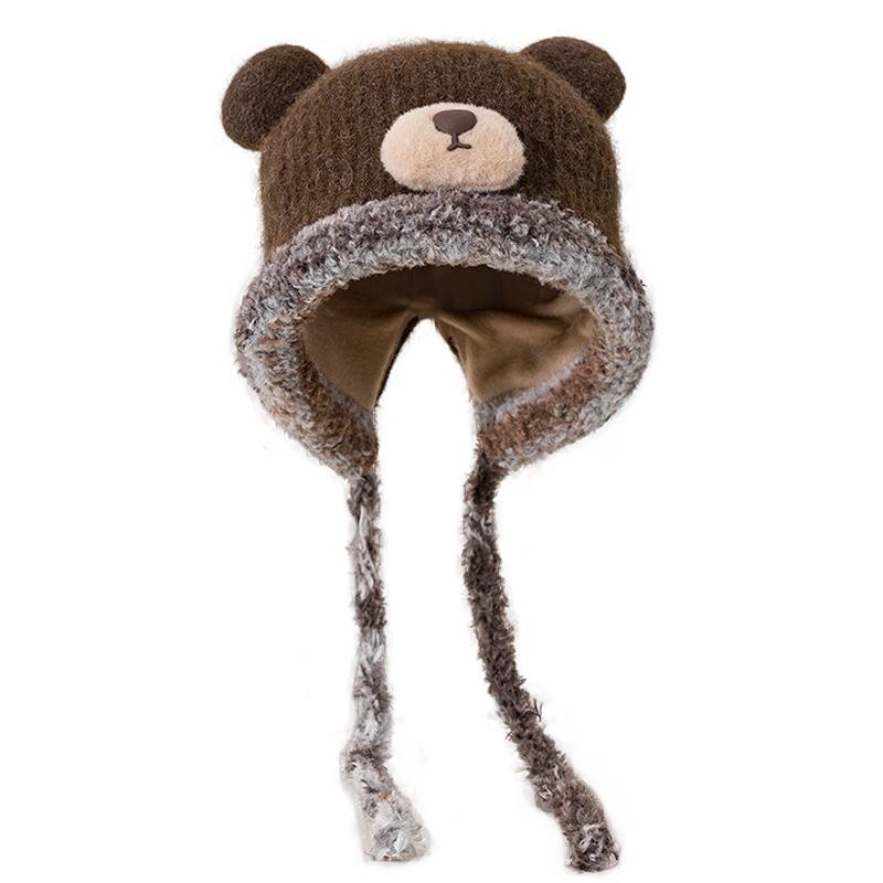 Cute Plush Hat Women's Autumn and Winter Colorful Fringed Braids Knitted Pullover Hat Ear Protector