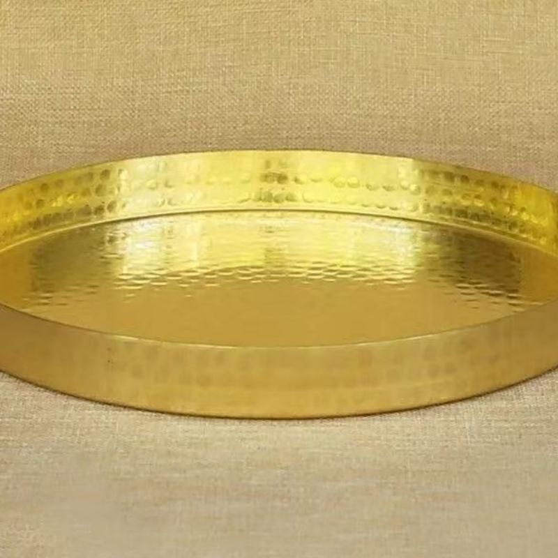 Multiple Sizes Round Shape Brass Fruit Tray,Retro Engraving Hammer Texture Home Cheese Food Plate,Snack Disc Table Decoration
