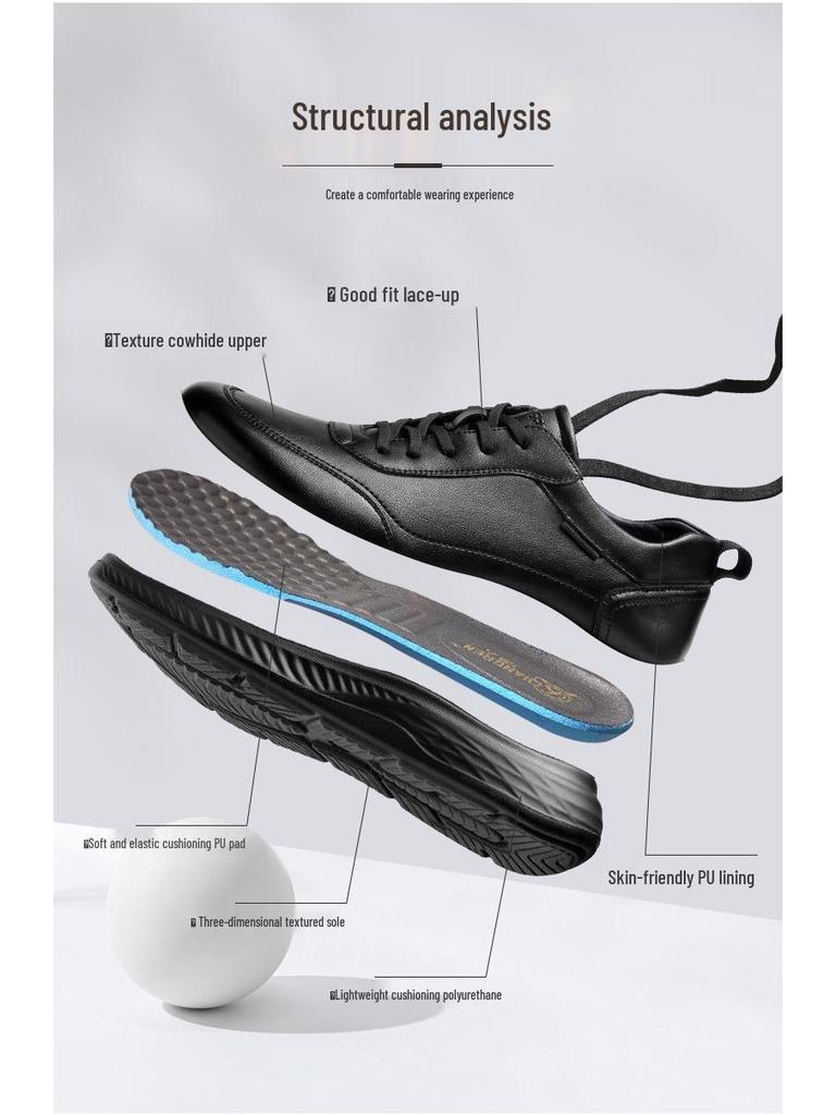 Sapatos de Trabalho Casuais de Couro Strongman 3515 Masculinos - Preto, Tamanho Grande, Primavera/Outono, Tênis para Deslocamento ao Ar Livre