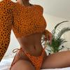2024 Bikini cu mânecă lungă cu imprimeu leopard pentru femei Costum de baie pentru femeie Set de bikini trei piese Costum de baie pentru baie