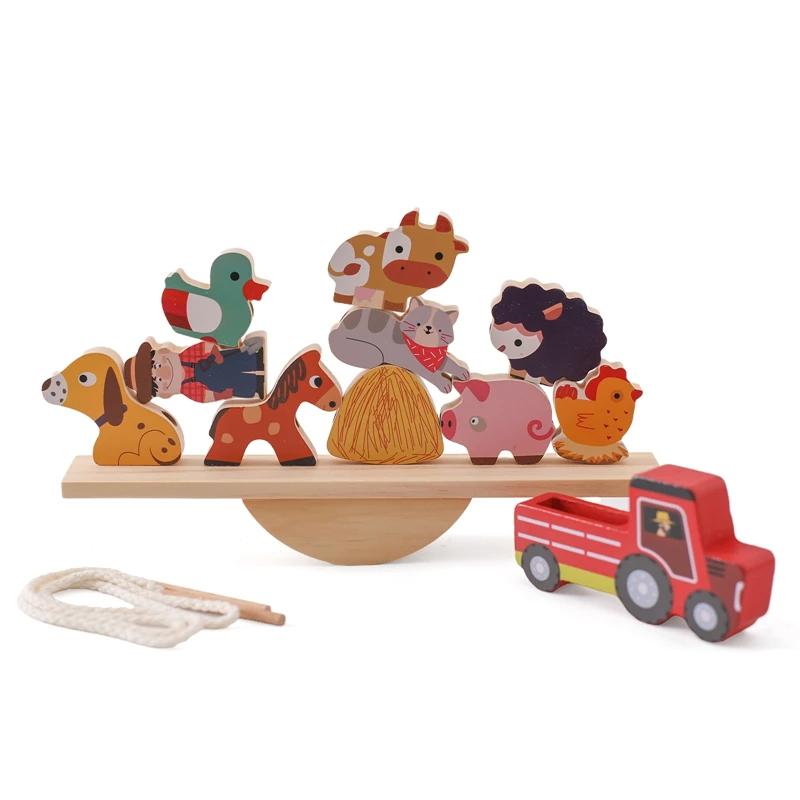 Wooden Forest Animals Balance Seesaw Toys Montessori Educational Toys Cartoon Animal Building Blocks Baby Puzzle Game Baby Gift