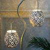 Set of Two Moroccan Style Battery Lantern Durable Garden Metal Round Lamp for Holiday Decoration (2pcs)
