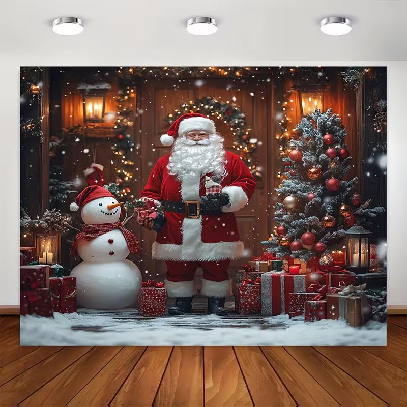 2D Weihnachts-Weihnachtsmann & Schneemann Kulisse Weihnachtsbaum Geschenk Fotografie Hintergrund