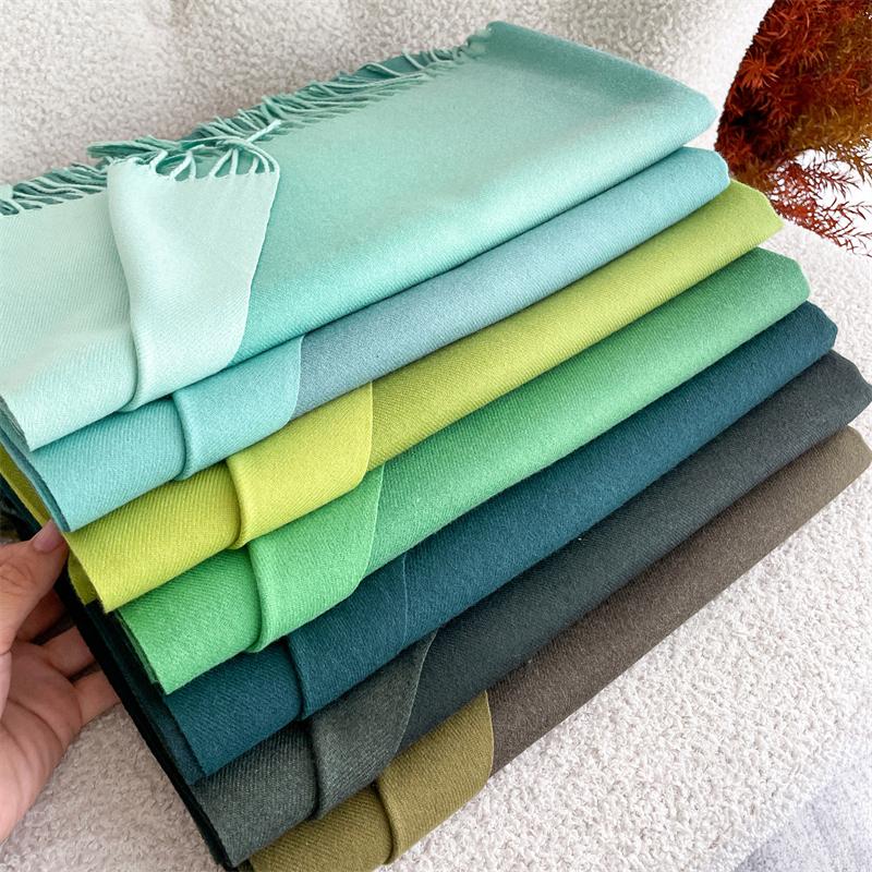 Fashion Solid Cashmere Warm Scarf Women  Design Pashmina Winter Double Side Different Color Shawl Wrap Bufanda Tassel Blanket