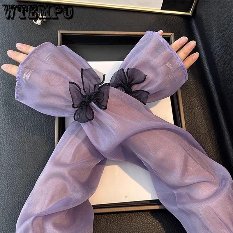 

Солнцезащитные рукава Ice Silk, женские летние рукава-банты, перчатки с защитой от ультрафиолета, широкие рукава Ice фиолетовый