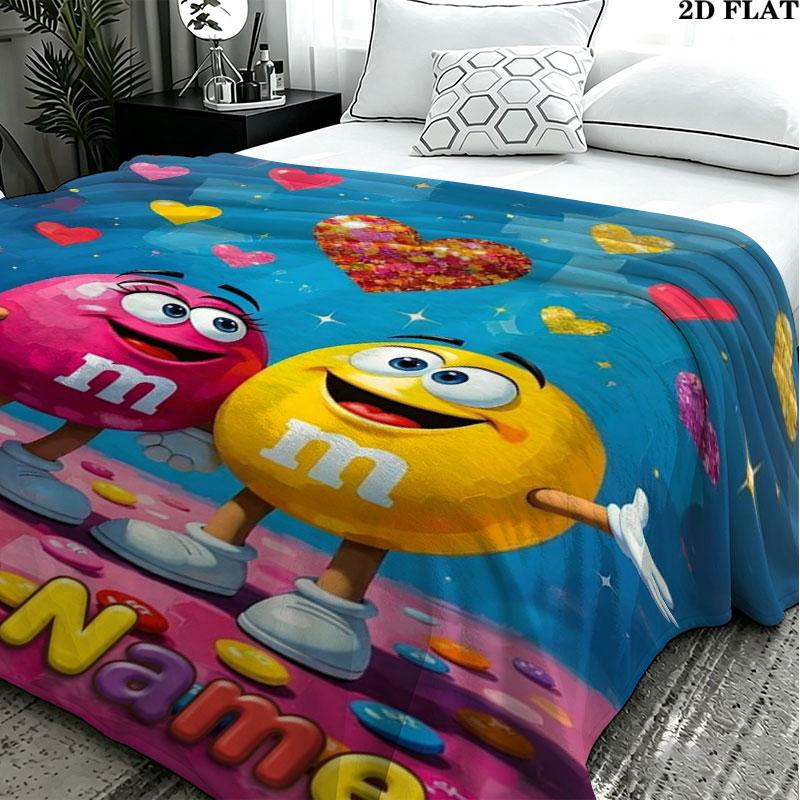 1PC M&M's Custom Name Patterned Flannel Blanket Suitable For All Seasons for Home Decor Warmth and Comfort Gifts Holiday Present