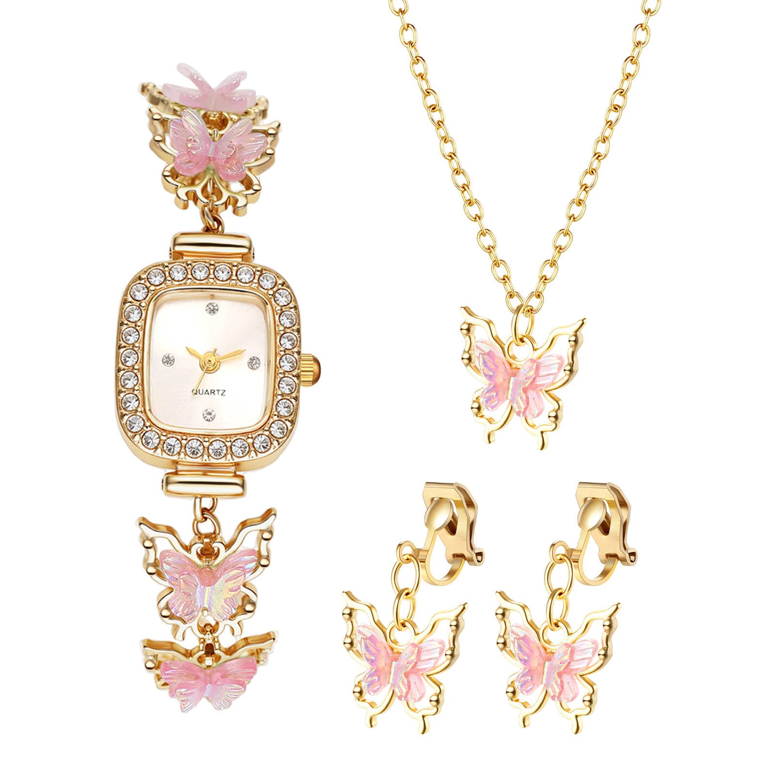 

Women s Butterfly Watch with Earrings and Necklace: Cute and Stylish Waterproof Analog Quartz Watch with Fashionable Design - Perfect Gift for