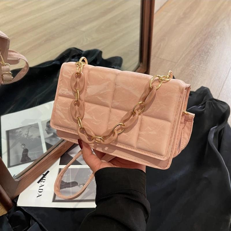 Bolsa transversal feminina de ombro único, versátil, fashion, alta textura, beleza, pequena, cor sólida