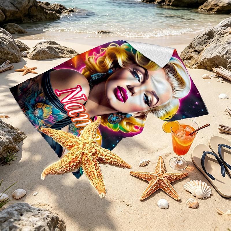 Custom Name Personalized Singer Print Beach Towel, for Trip Camping Beach Party Home Decor, Birthday Gift for Family & Friends