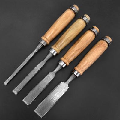 Ensemble de 4 ciseaux à sculpter le bois 6/12/18/24 mm Professionnel pour le travail du bois avec outils de sculpture sur bois ergonomiques Outils auxiliaires DIY