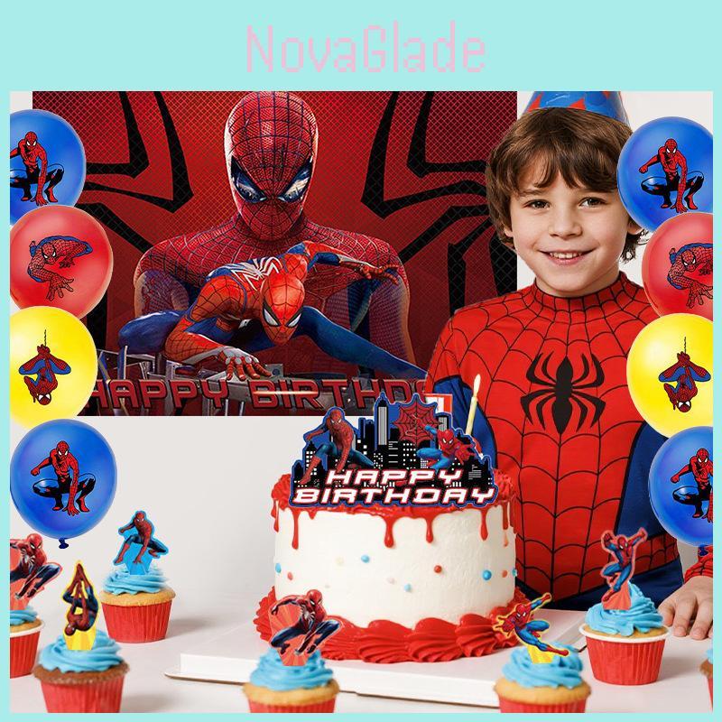Spider Man Party Tablecloth Backdrop Balloon Cake Decor Set For Superhero Celebration