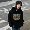 Kafatası Baskılı Unisex Oversize Kapüşonlu Sweatshirt Rock Band Tarzı Pamuklu Polar Astarlı Kışlık Günlük Giyim