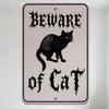 Beware of Cat Gothic Spooky Halloween Metal Tin Sign, Warning Cat Silhouette Wall Decor for Bar Pub Home, 8x12 Inch Vintage Meta