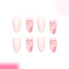 Press On Nail Short Almond Fake Nail French Full Cover Acrylic False Nail Flower Design Fake Nail for Women and Girls